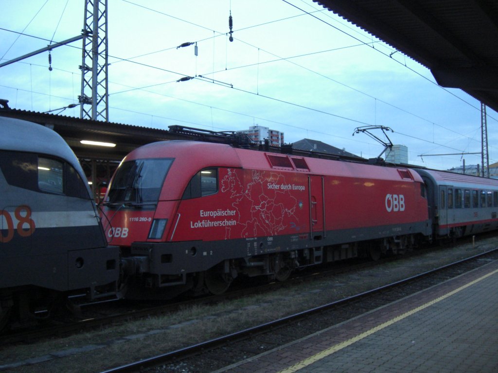 1116 260-9  Europische Lokfhrerschein  am 30. Januar 2007 im Salzburger Hauptbahnhof.
