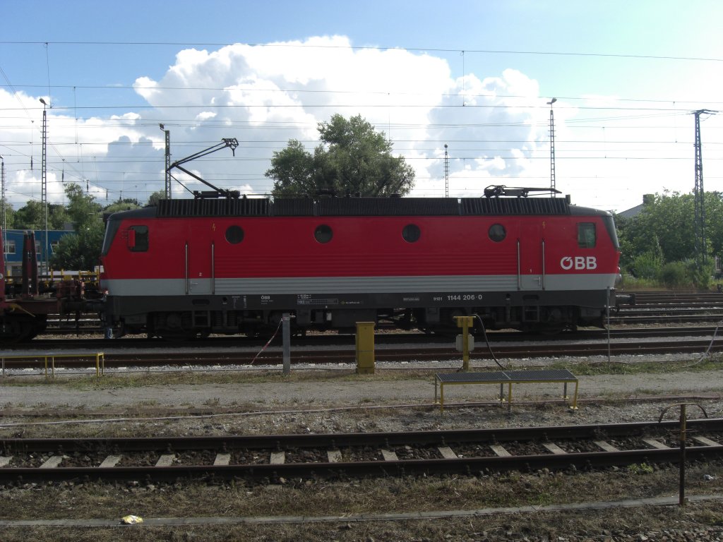 1144 206-0 am 26. Juni 2009 bei einem Zwischenhalt im Bahnhof von Rosenheim.