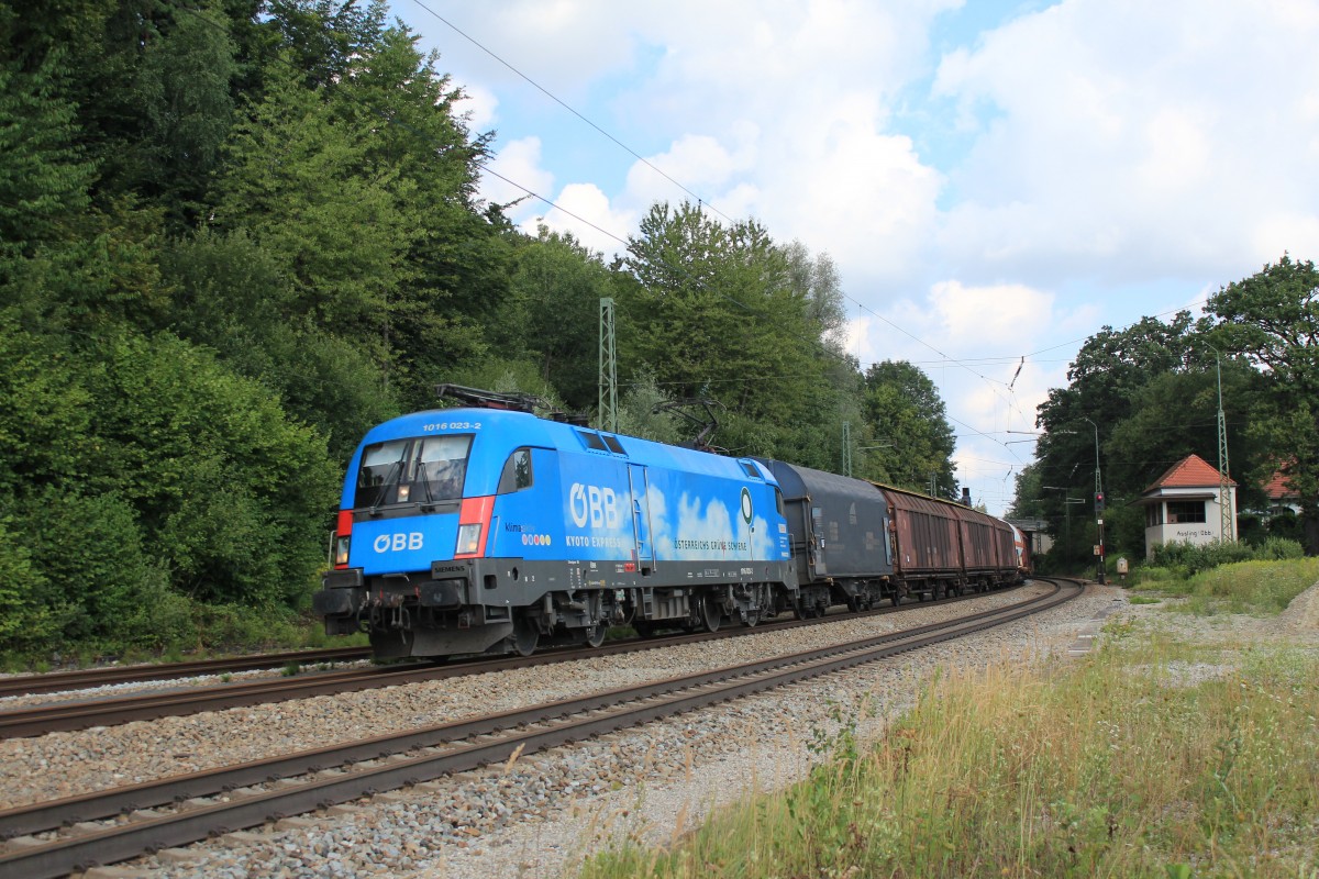 1016 023-2  ÖBB Grüne Schiene  am 14. August 2013 bei der Einfahrt in den Bahnhof von Assling.
