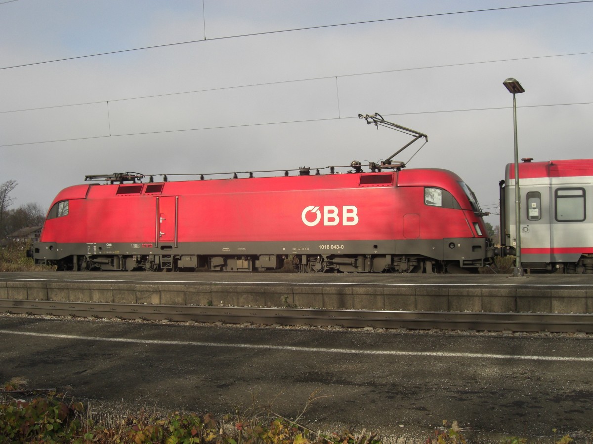 1016 043-0 stand am 16. November 2008 im Bahnhof von bersee.