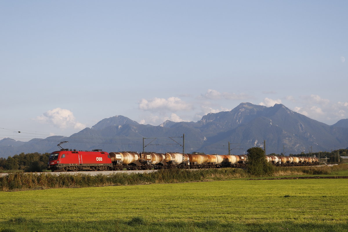 1116 053 mit einem Kesselwagenzug aus Salzburg kommend am 19. September 2018 bei Bernau.