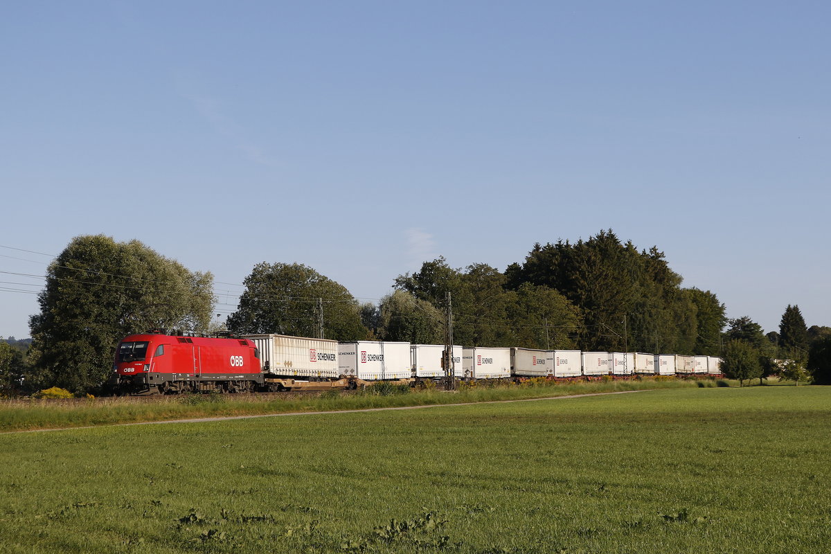 1116 066 mit dem  DB Schenkerzug  am 13. August 2018 bei Prien am Chiemsee.