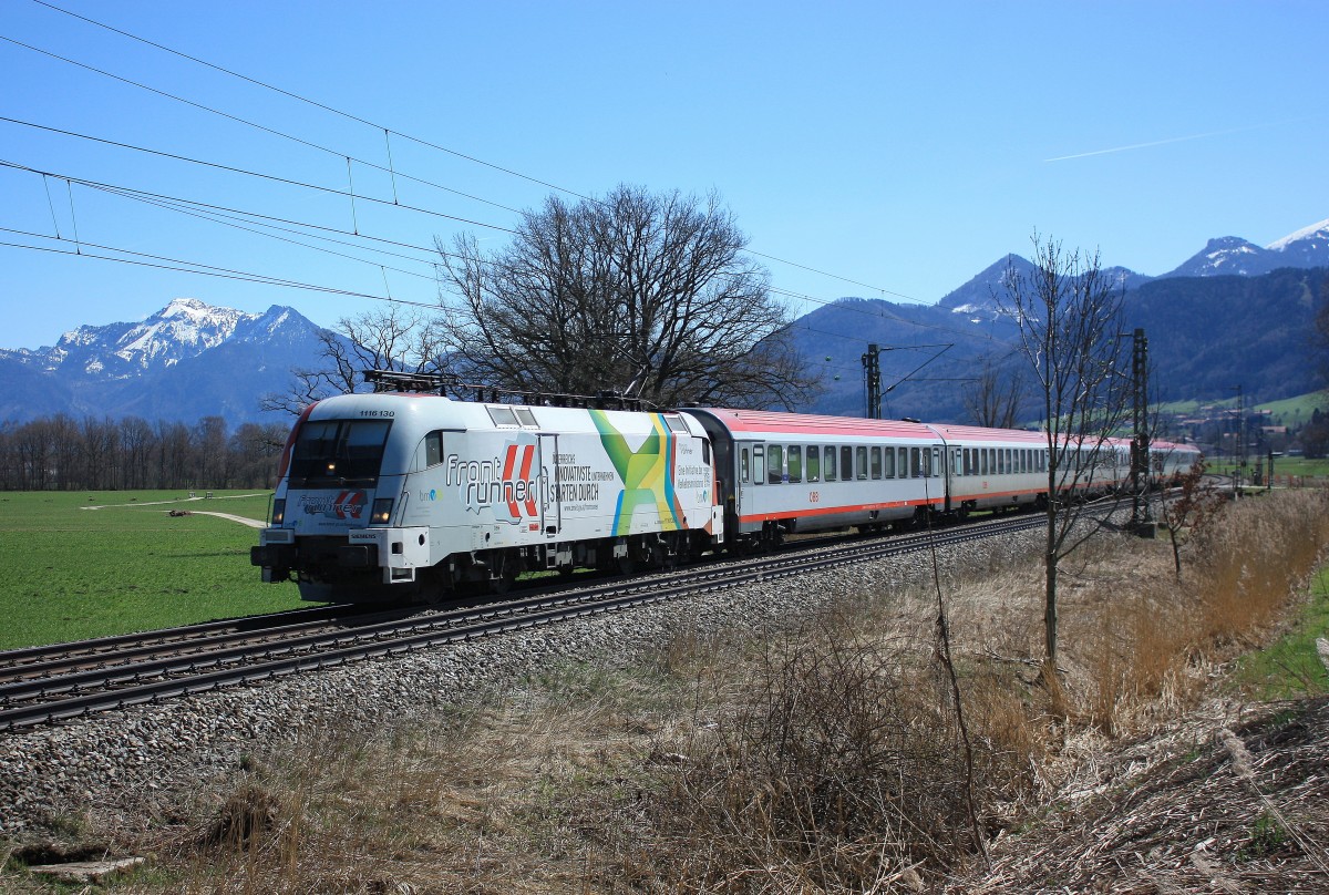 1116 130 der  Frontrunner  an einem herrlichen Frühlingstag zwischen Bernau und Prien am Chiemsee. Aufgenommen am 15. April 2013.
