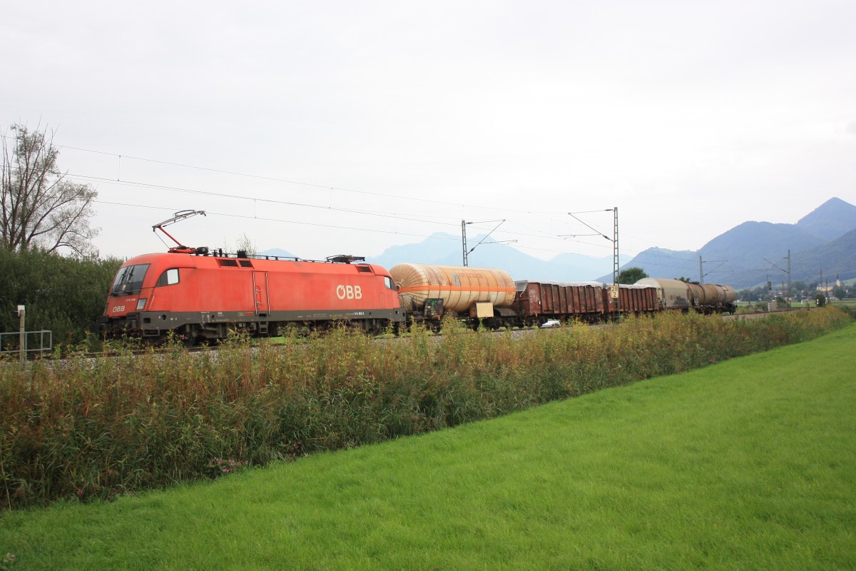 1116 165-2 mit einem kurzen gemischten Gterzug bei Weisham am 26. September 2014.