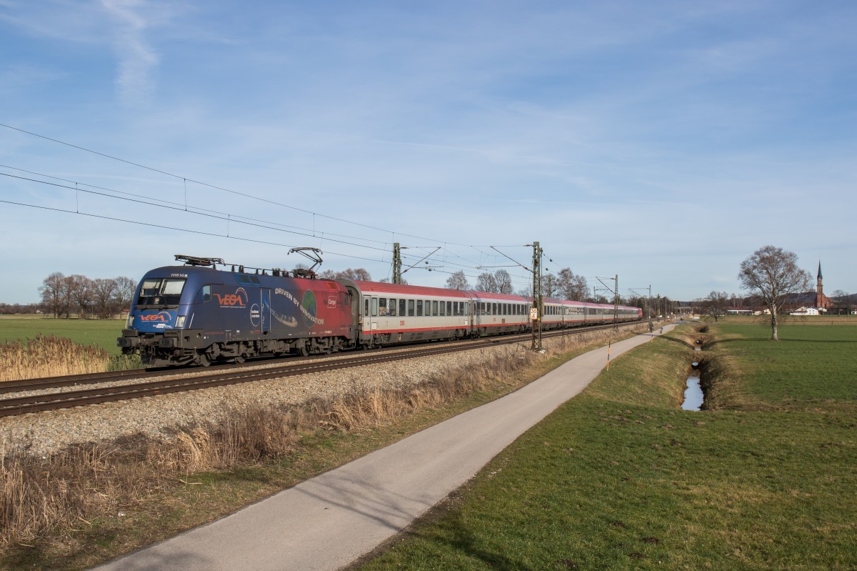1116 168-6 aus Salzburg kommend am 5. Februar 2016 bei bersee am Chiemsee.
