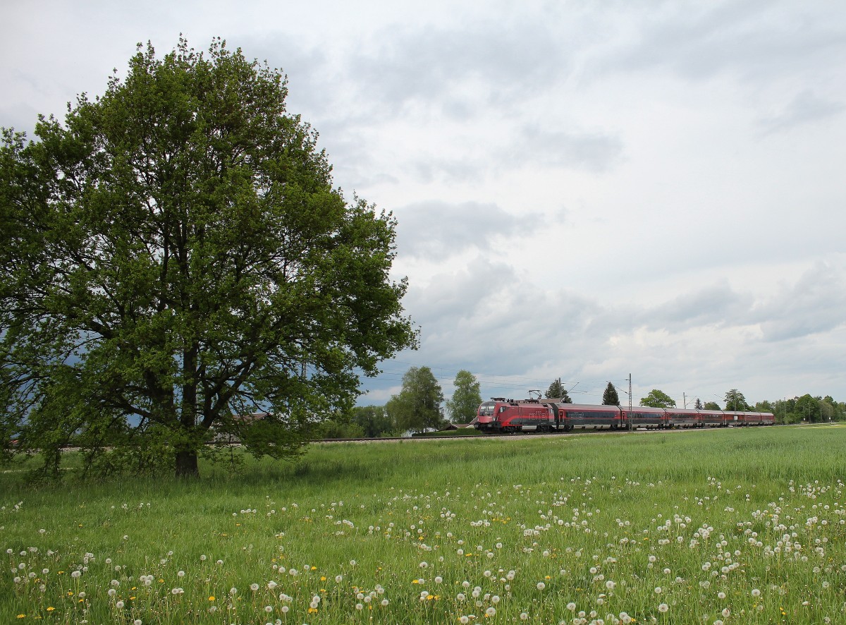1116 214 mit einem Railjet am 9. Mai 2015 aus Salzburg kommend bei bersee.