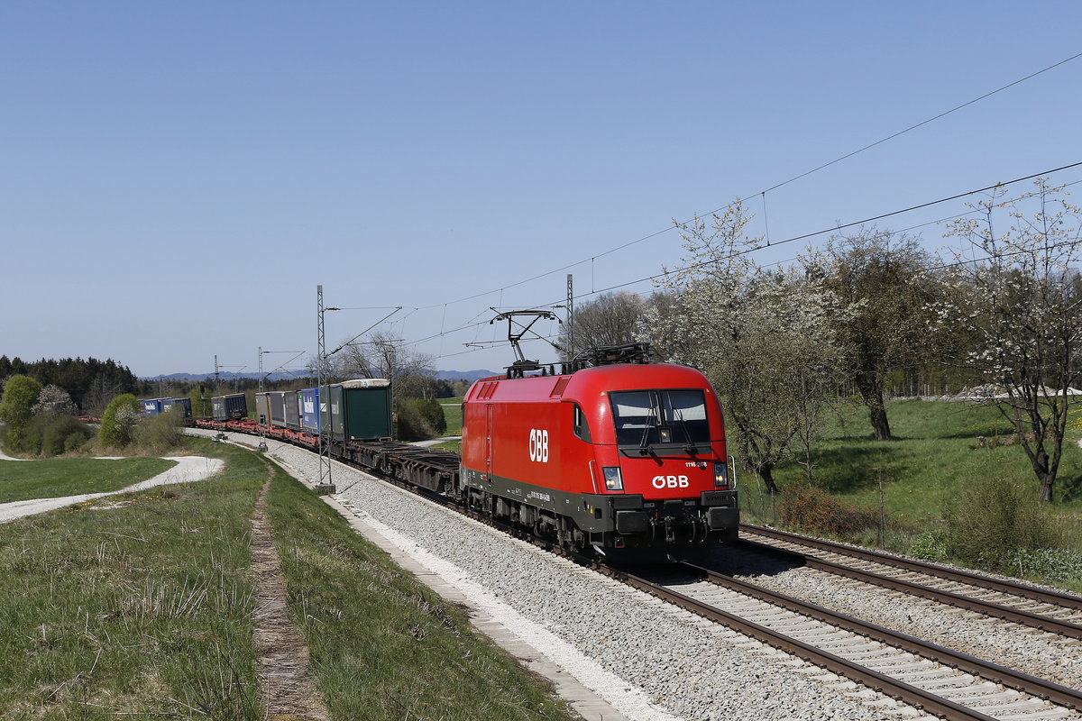 1116 268 war am 19. April 2019 mit einem  KLV  bei Grabensttt in Richtung Freilassing unterwegs.