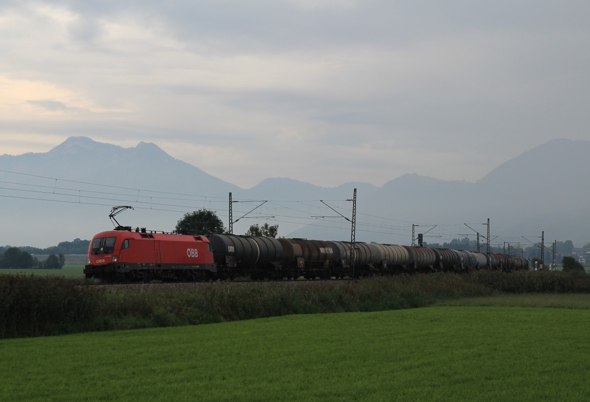 1116 280-9 mit einem Kesselwagenzug aus Salzburg kommend am 4. Oktober 2013 bei Weisham.