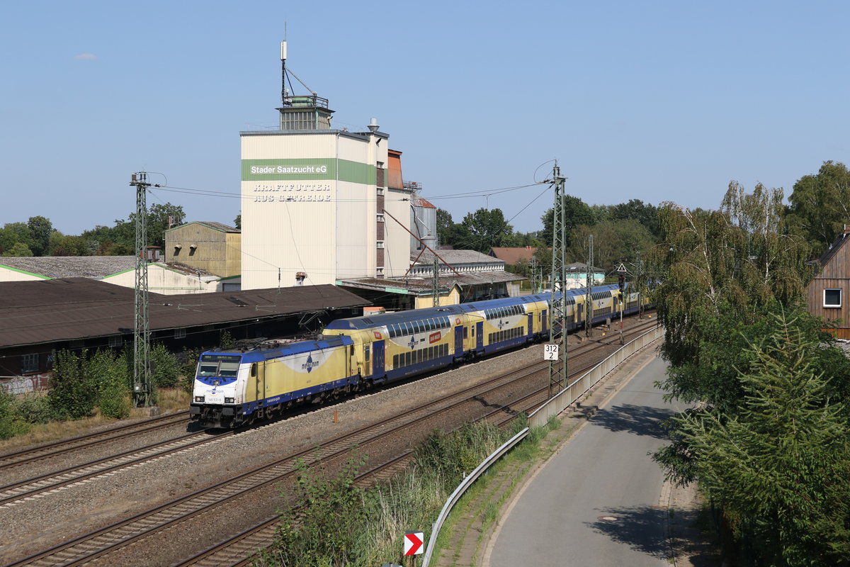 146 531 mit einem  Metronom  unterwegs nach Bremen. Aufgenommen am 31. August 2019 bei Tostedt.