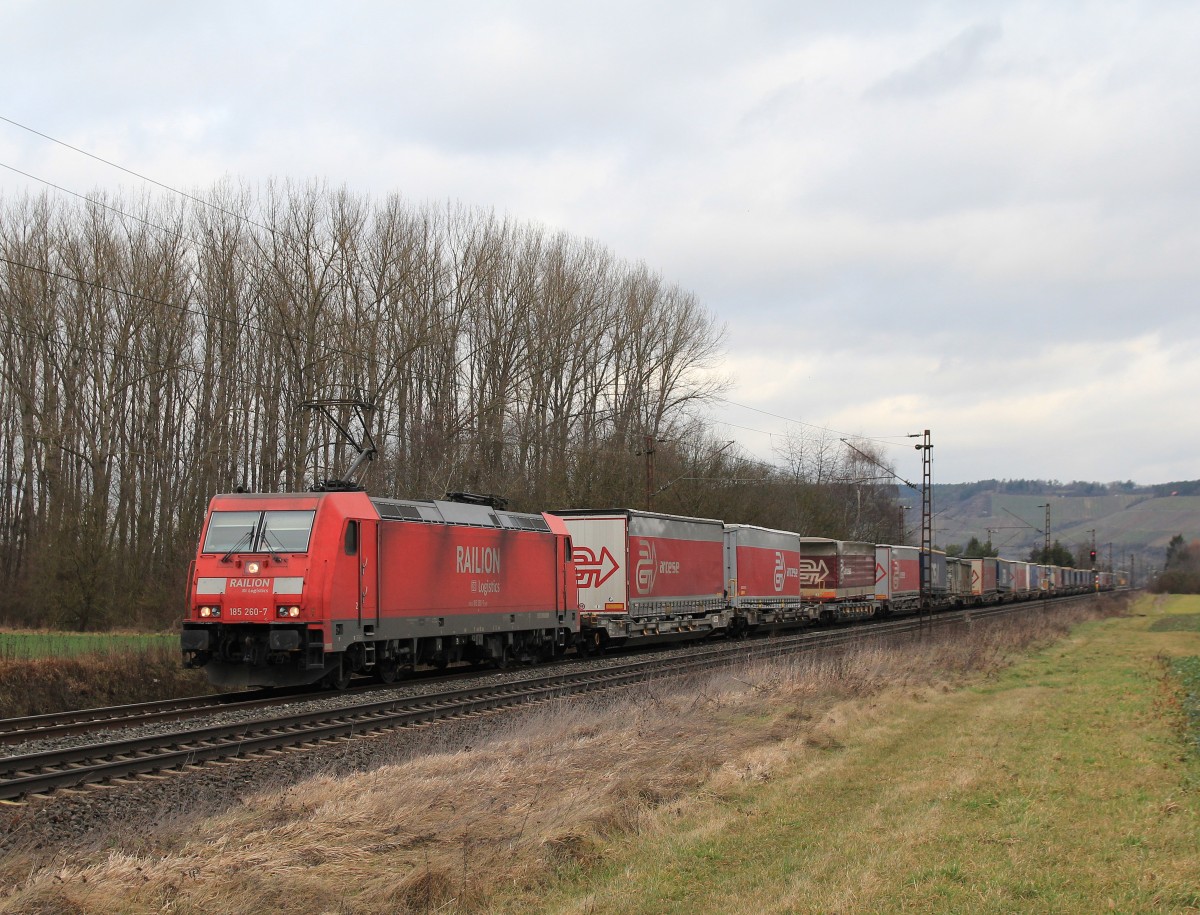 185 260-7 war am 21. Februar 2014 im Maintal unterwegs.