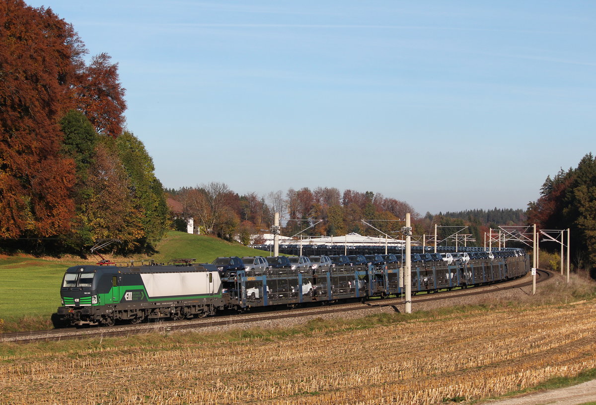 193 244 mit einem Autozug am 31. Oktober 2016 von Salzburg kommend bei Traunstein.