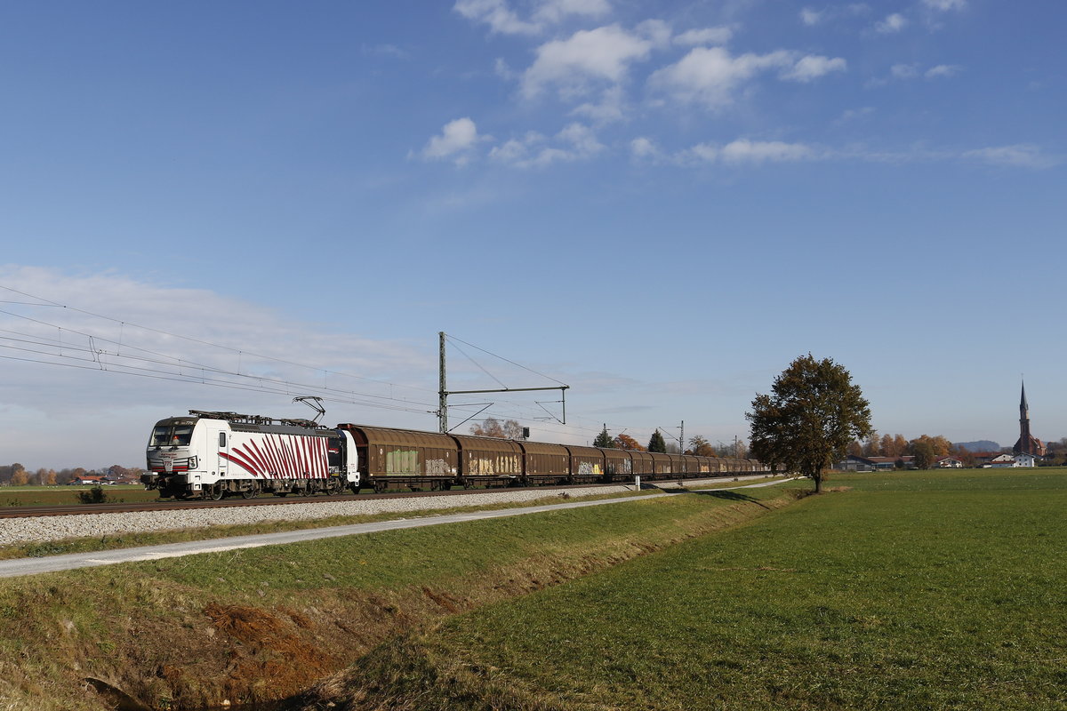 193 775 mit dem  Bosch-Zug  am 11. November 2018 bei bersee am Chiemsee.