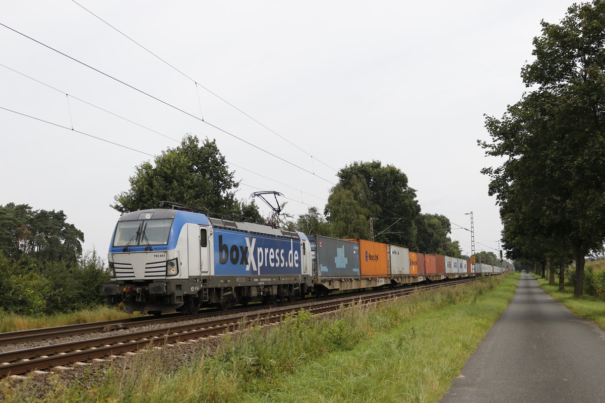 193 841 mit einem Autozug am 17. August 2017 bei Drverden.