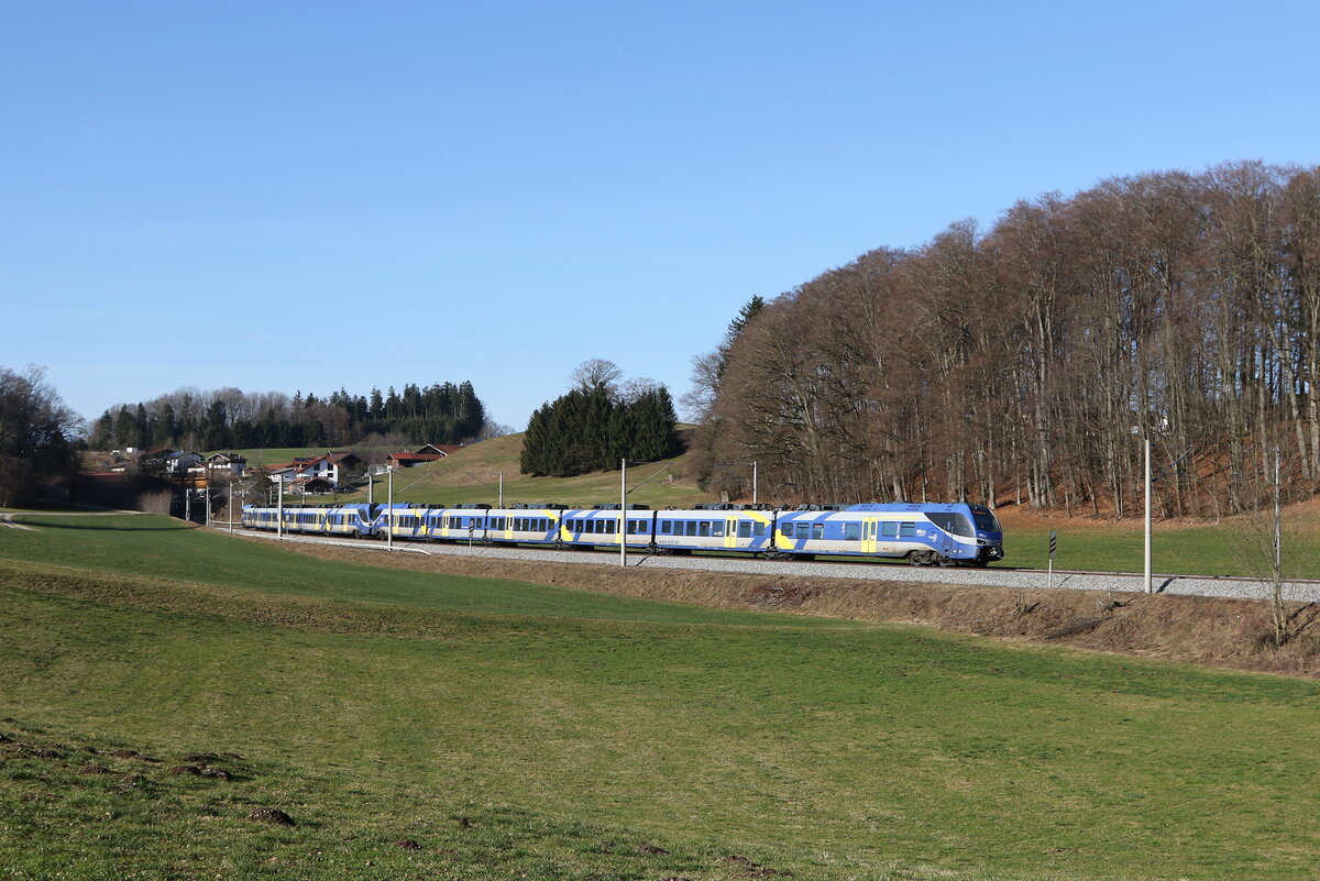 430 019 und 430 0118 aus Mnchen kommend am 5. Februar 2024 bei Axdorf im Chiemgau.