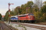 altmark-rail-3/751233/my-1155-und-my-1149-weihnachtslok My 1155 und My 1149 'Weihnachtslok' am 11. Oktober 2021 in H�rpolding.
