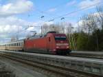 101 050-3 beim planmigem Halt am 1. April 2011 im Bahnhof von Prien am Chiemsee.