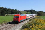 BR 101/712347/101-057-schob-am-9-september 101 057 schob am 9. September 2020 bei Grabensttt im Chiemgau einen 'EC' in Richtung Salzburg.