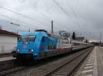 101 071-9  war am 4. März 2015 mit dem EC 219 von Frankfurt nach Graz unterwegs. Aufgenommen im Bahnhof von Prien am Chiemsee.
