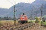 111 025-3 unterwegs von Salzburg nach München am 3. April 2014 bei Bernau am Chiemsee.