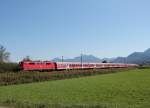 111 017-0 schiebend an einem Sonderzug von Mnchen nach Salzburg. Aufgenommen am 12. September 2015 bei Weisham.