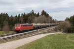 BR 151/492104/151-016-3-mit-einem-kesselwagenzug-aus 151 016-3 mit einem Kesselwagenzug aus Freilassing kommend am 28. Mrz bei Sossau.