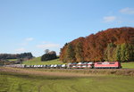 151 166 war am 31. Oktober 2016 bei Traunstein mit einem  Autozug in Richtung Salzburg unterwegs.