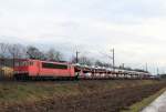 155 126-6 mit einem Autozug am 21. Februar 2014 bei Thngersheim.