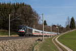 182 524 mit dem  IC Knigssee  am 28. Mrz 2016 bei Axdorf in der Nhe von Traunstein.