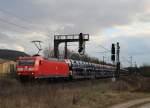 185 176-5 mit einem Autozug am 19. Februar 2014 bei Thngersheim.