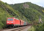 BR 185/410516/185-201-1-mit-einem-gemischten-gueterzug 185 201-1 mit einem gemischten Gterzug am 21. August 2014 bei St. Goarshausen.