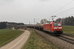 185 167-4 mit einem Kesselwagenzug am 25. Mrz 2016 bei Htt im Chiemgau.