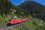 BR 185/501515/185-087-und-185-112-waren 185 087 und 185 112 waren am 25. Mai 2016 oberhalb von Wassen in Richtung Gotthard unterwegs.