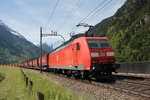 185 107-0 war am 26. Mai 2016 als Schublok in Richtung Gotthard im Einsatz. Aufgenommen am 26. Mai 2016 bei Silenen.