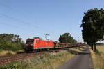 BR 185/705846/185-168-mit-einem-leeren-autozug 185 168 mit einem leeren Autozug aus Bremen kommend am 26. Juni 2020 bei Drverden.