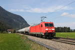 BR 185/712629/185-282-mit-einem-kesselwagenzug-am 185 282 mit einem Kesselwagenzug am 10. September 2020 bei Niederaudorf.