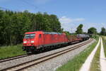 BR 185/736067/185-300-mit-einem-gemischten-gueterzug 185 300 mit einem gemischten Gterzug aus Freilassing kommend am 2. Juni 2021 bei Grabensttt.