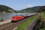BR 185/740711/185-208-mit-einem-gemischten-gueterzug 185 208 mit einem gemischten Gterzug am 21. Juli 2021 bei Assmannshausen im Rheintal.