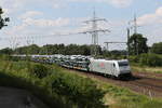 185 417 von  T.X.Logistik  mit einem Autozug am 26. Juni 2020 bei Langwedel.