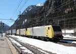 189 909-5 und 189 995-4 bei der Einfahrt in den Bahnhof  Brenner  am 19. Mrz 2016.
