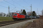 BR 193/728608/193-311-db-und-193-707 193 311 DB und 193 707 von 'Mercitalia' waren am 7. Mrz 2021 mit dem 'Walter-Zug' bei bersee am Chiemsee in Richtung Mnchen unterwegs.