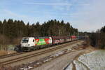 BR 193/762342/193-361-das-ist-gruen-war 193 361 'Das ist grn' war am 7. Januar 2022 mit einem gemischten Gterzug bei Grabensttt im Chiemgau in Richtung Mnchen unterwegs.