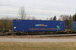 container-tragwagen/689818/4909-478-sffggmrrss-mit-einem-container 4909 478 (Sffggmrrss) mit einem Container von 'UNIT 45' am 17. Februar 2020 bei Grabensttt.