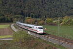 Zuge/791405/402-006-magdeburg-und-402-001 402 006 'Magdeburg' und 402 001 'Rheinsberg' auf dem Weg nach Wrzburg am 11. Oktober 2022 bei Harrbach im Maintal.