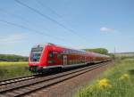 Doppelstock-Regionalzug am 14. Mai 2015 bei Retzbach auf dem Weg nach Wrzburg.
