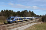 430 023 und 430 025 auf dem Weg nach Mnchen am 21. Februar 2023 bei Sossau im Chiemgau.