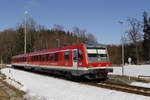 br-628-928/648703/628-519-am-haltepunkt-umratshausen-ort 628 519 am Haltepunkt 'Umratshausen Ort' der Bahnlinie Prien-Aschau am 23. Februar 2019.