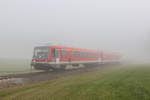 br-628-928/718780/628-483-der-aus-dem-nebel 628 483 'Der aus dem Nebel kam' war am 9. November 2020 bei Vachendorf in Richtung Aschau im Chiemgau unterwegs.