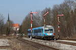 628 423 bei der Ausfahrt aus Hrpolding am 10. Februar 2023.