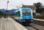 183 005 von  ALEX  war am 14. September 2013 alleine von Salzburg in Richtung Mnchen unterwegs. Das Bild entstand im Bahnhof von Prien am Chiemsee.