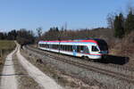 Bayerische Regiobahn/768512/427-133-auf-dem-weg-nach 427 133 auf dem Weg nach Rosenheim am 3. Mrz 2022 bei Grabensttt im Chiemgau.